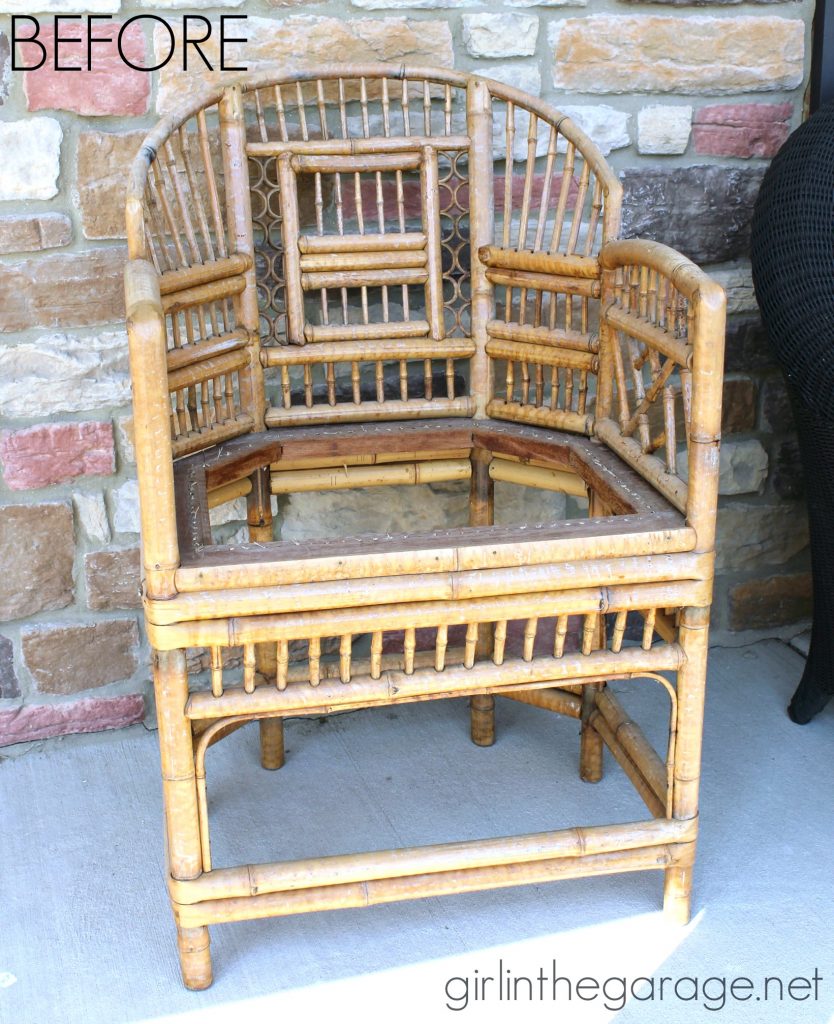 Bamboo chair makeover refresh - and how to make a new seat for a chair. By Girl in the Garage