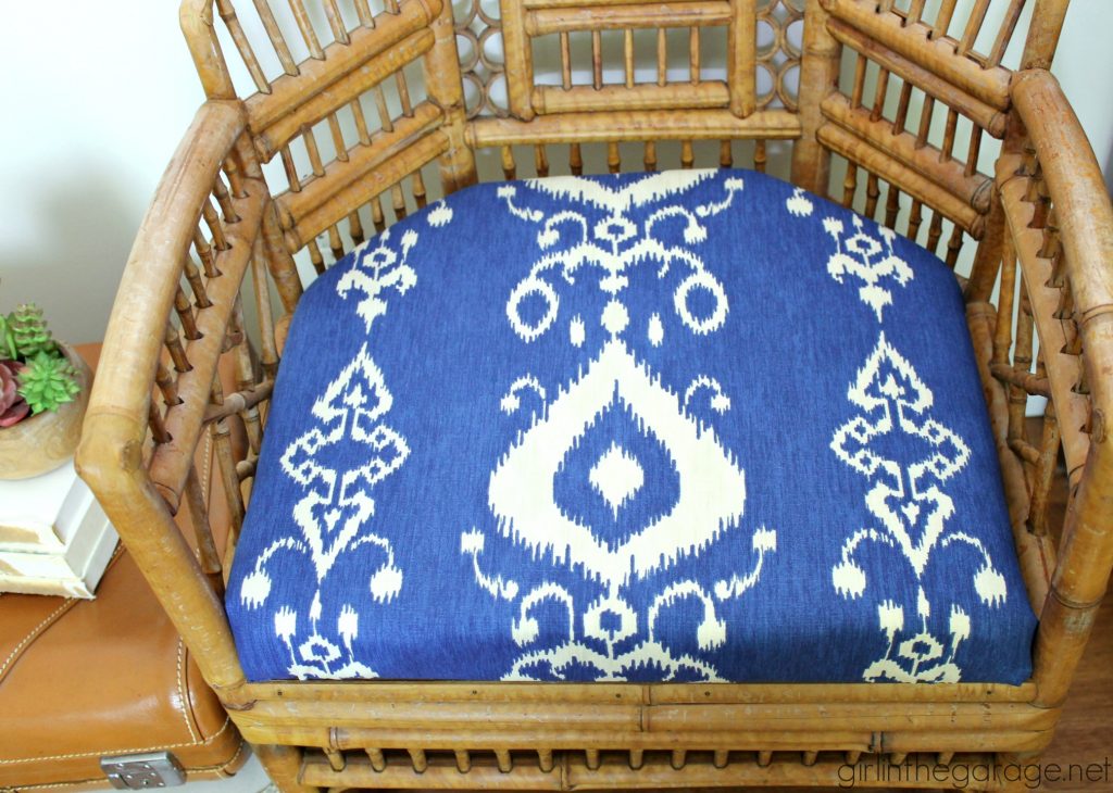 Bamboo chair makeover refresh - and how to make a new seat for a chair. By Girl in the Garage