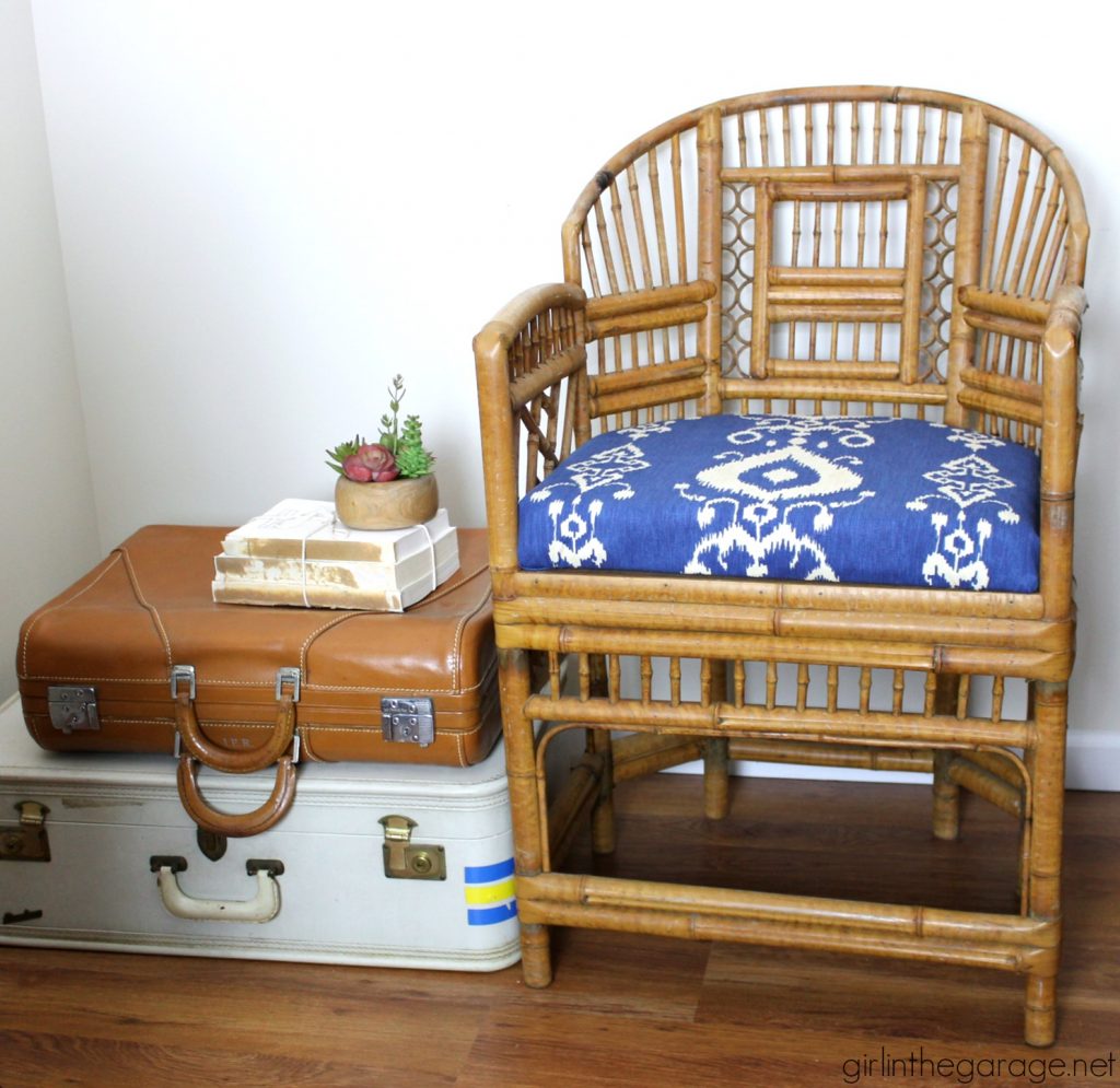 Bamboo chair makeover refresh - and how to make a new seat for a chair. By Girl in the Garage