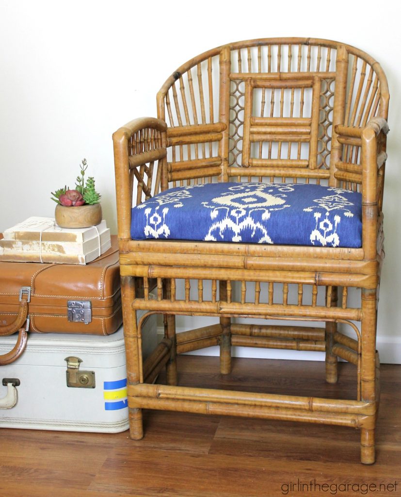Bamboo chair makeover refresh - and how to make a new seat for a chair. By Girl in the Garage