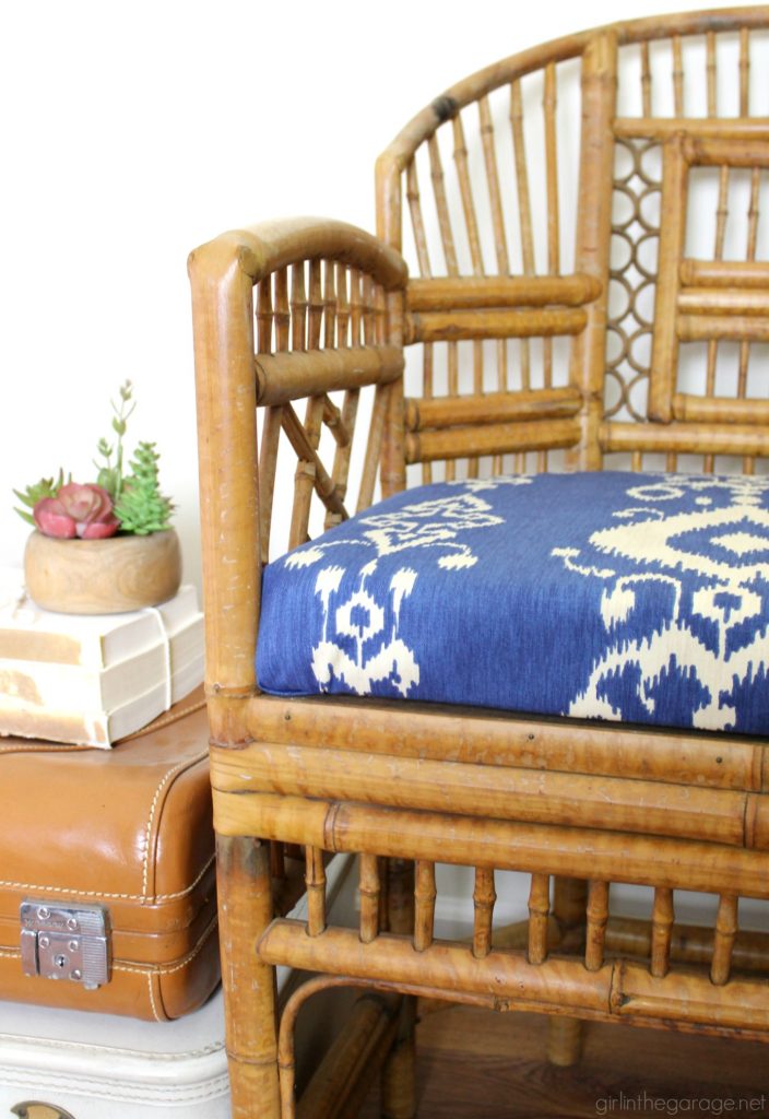 Bamboo chair makeover refresh - and how to make a new seat for a chair. By Girl in the Garage