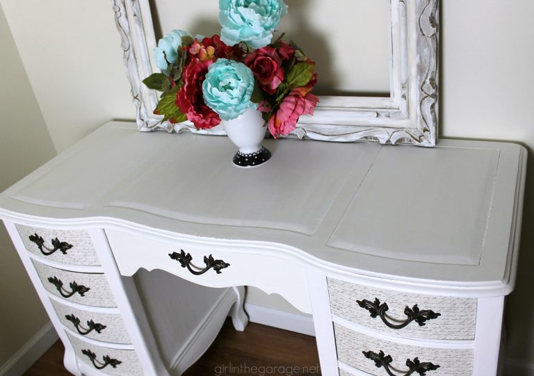 Painting a Leather Top French Provincial Desk Girl in the Garage®