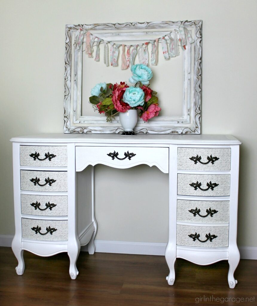 Vintage French Provincial decoupage desk makeover - Girl in the Garage