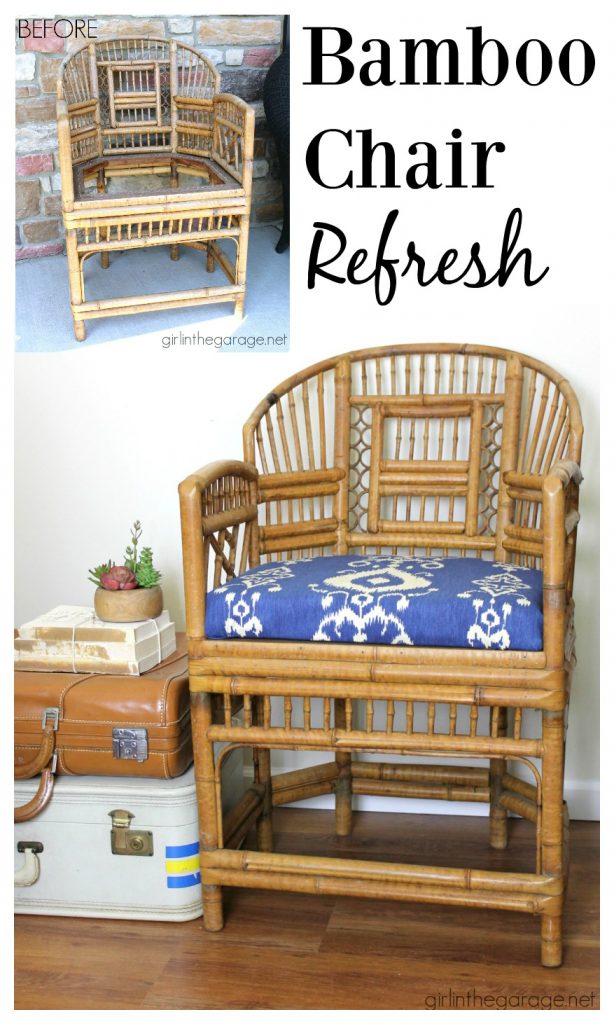 Bamboo chair makeover refresh - and how to make a new seat for a chair. By Girl in the Garage