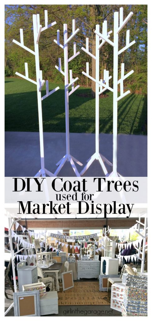 DIY coat trees used for vintage market display - Girl in the Garage