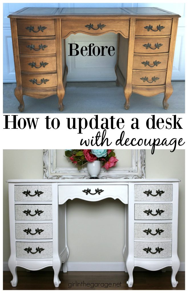 Vintage French Provincial decoupage desk makeover - Girl in the Garage