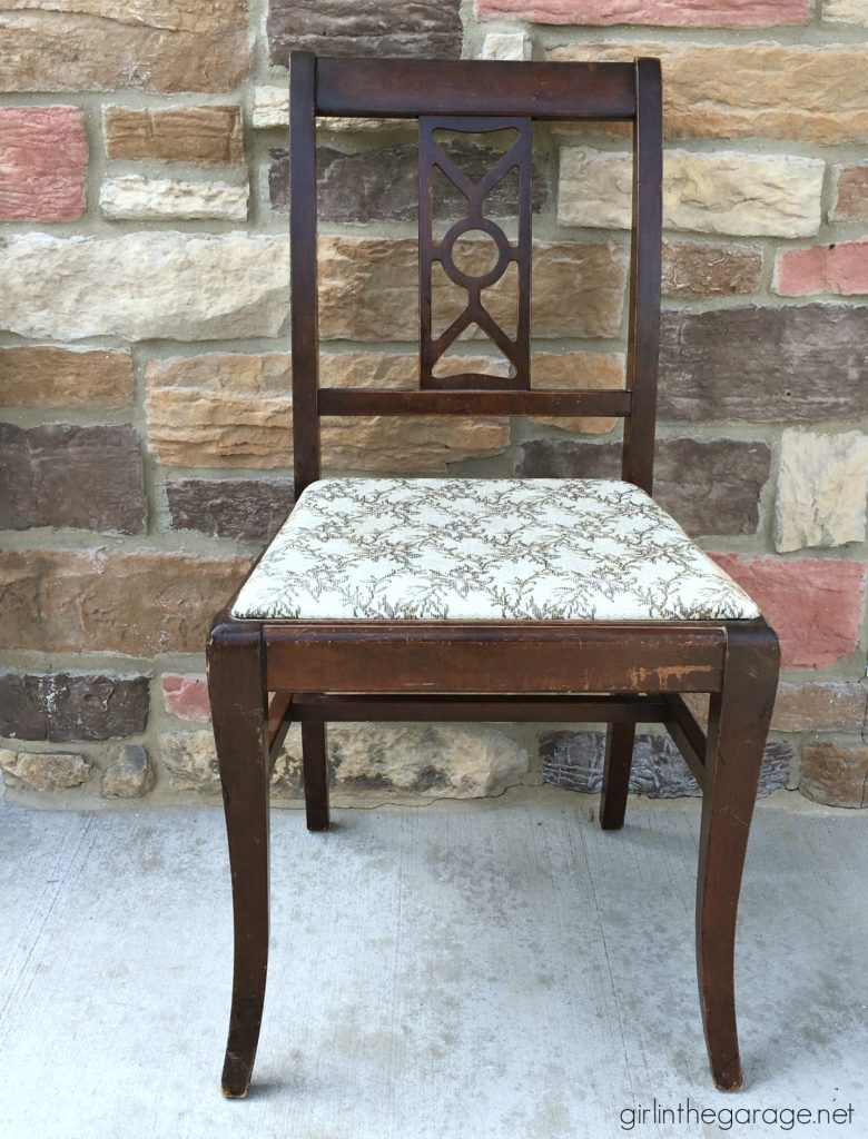 Easy vintage chair makeover with paint and fabric. Girl in the Garage