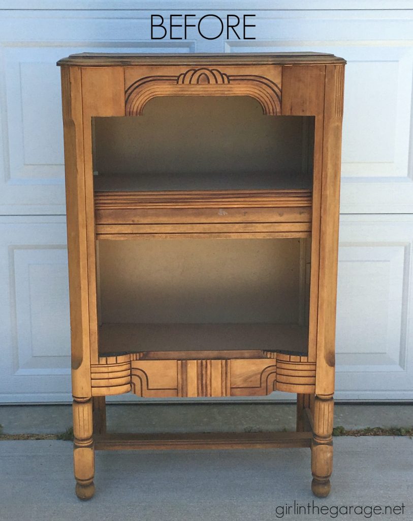 DIY Repurposed radio cabinet makeover to bookshelf - Girl in the Garage