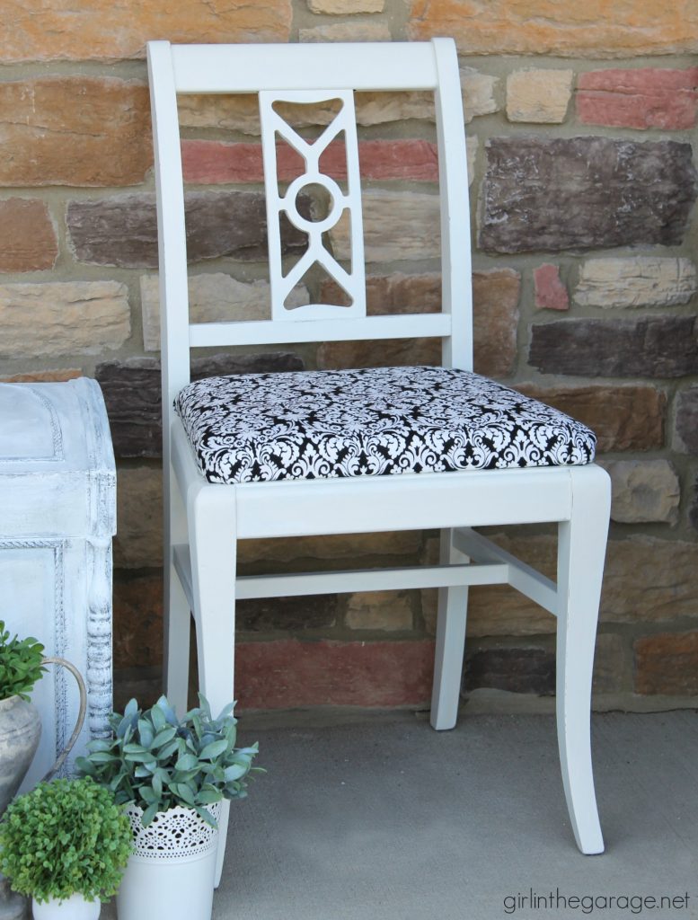 Easy vintage chair makeover with paint and fabric. Girl in the Garage