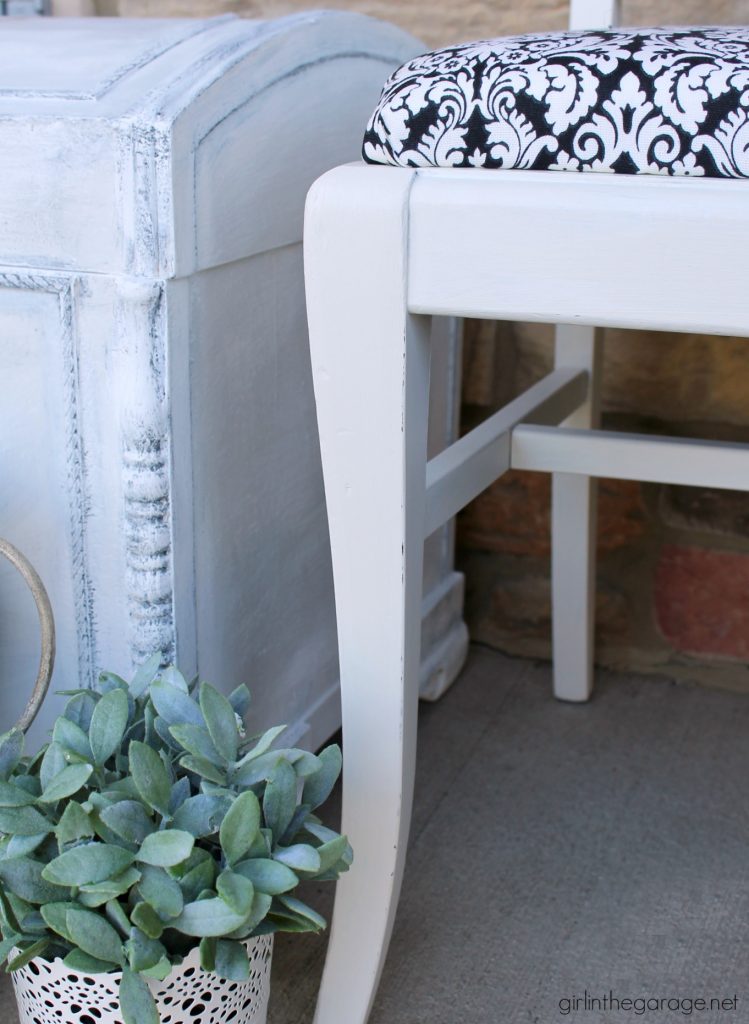 Easy vintage chair makeover with paint and fabric. Girl in the Garage