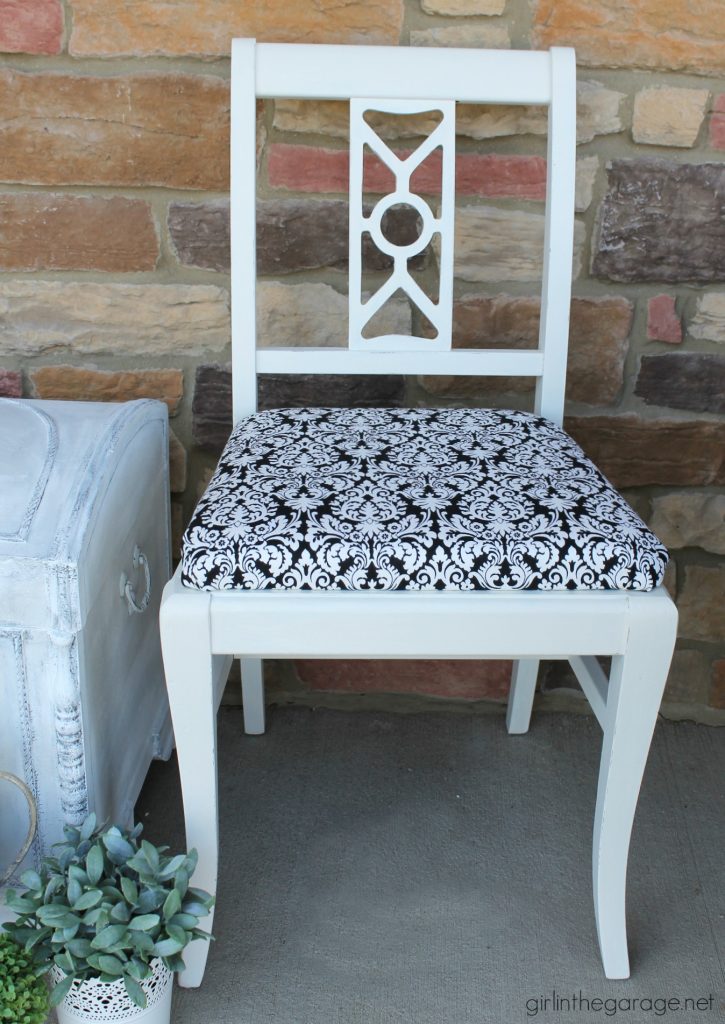 Easy vintage chair makeover with paint and fabric. Girl in the Garage