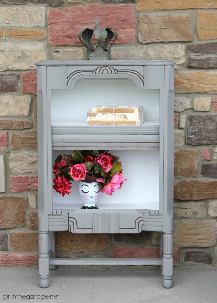 DIY Repurposed radio cabinet makeover to bookshelf - Girl in the Garage