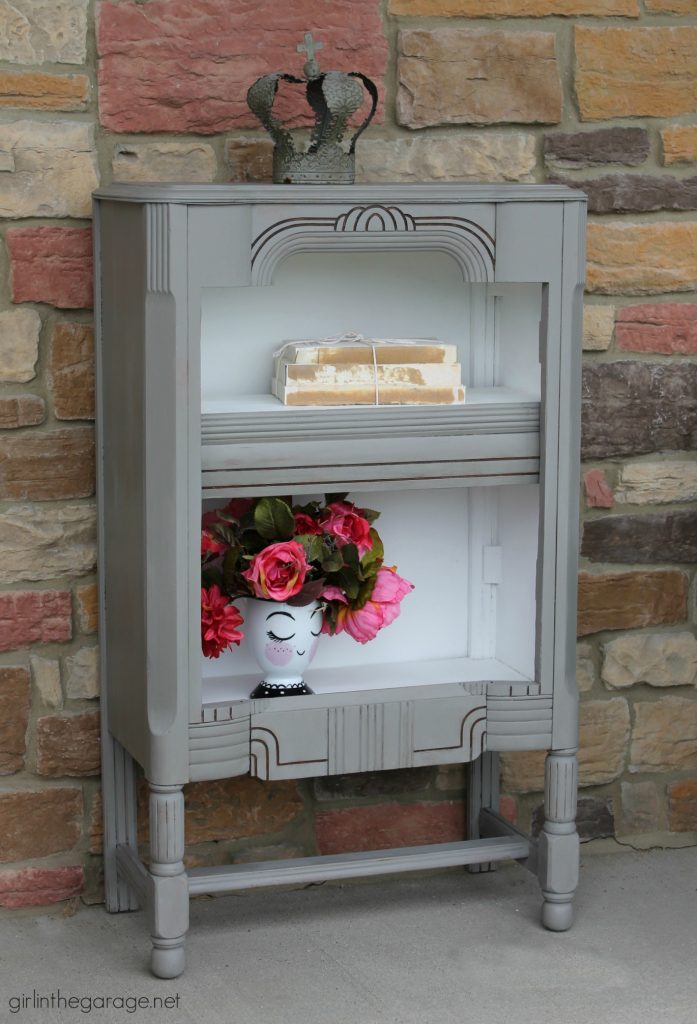 DIY Repurposed radio cabinet makeover to bookshelf - Girl in the Garage