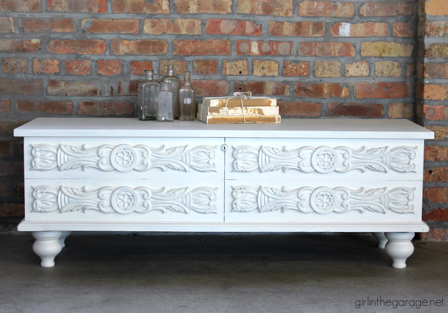 Painted vintage Lane chest makeover with added feet and Fusion Mineral Paint - by Girl in the Garage