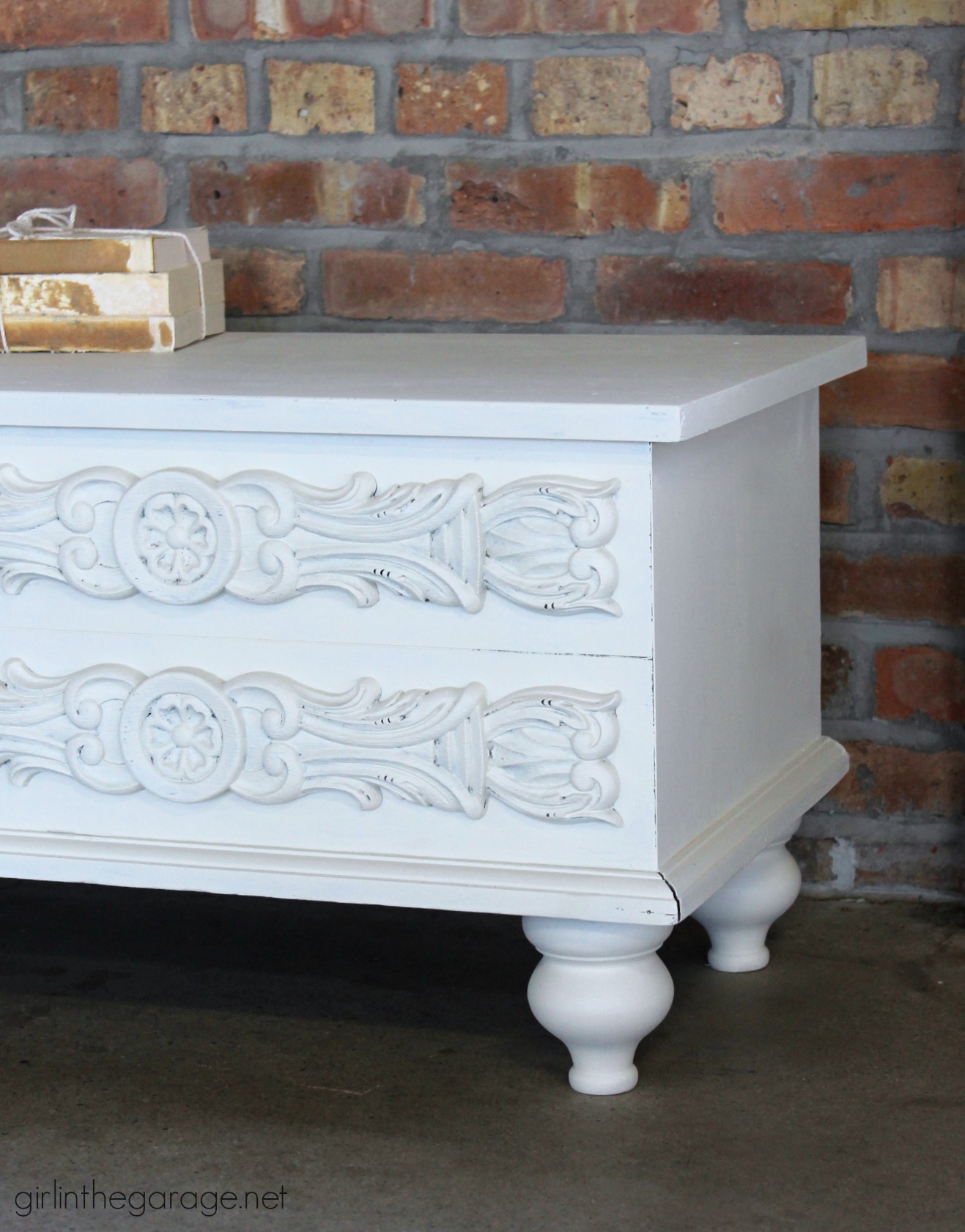 Painted vintage Lane chest makeover with added feet and Fusion Mineral Paint - by Girl in the Garage