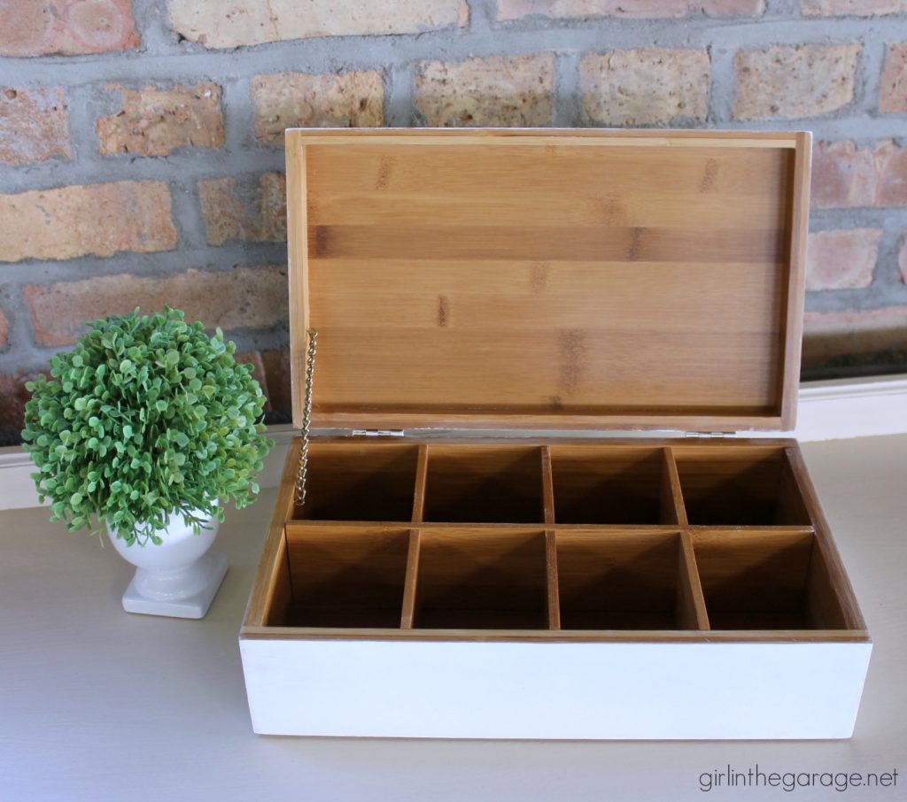 DIY thrifted painted wooden storage boxes. By Girl in the Garage