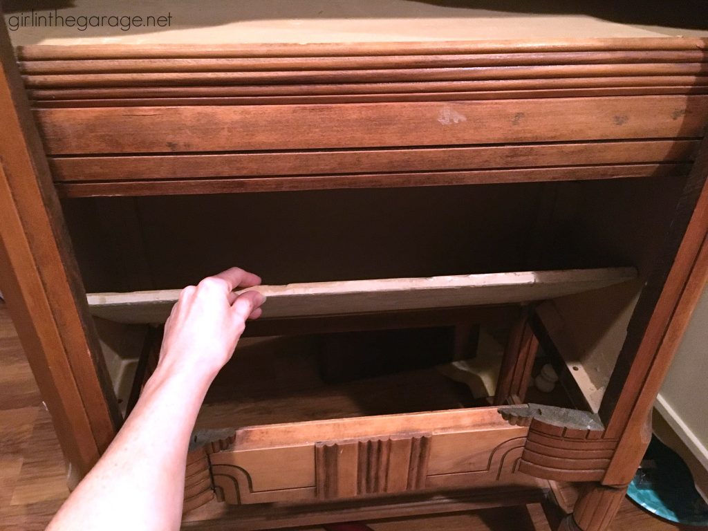 DIY Repurposed radio cabinet makeover to bookshelf - Girl in the Garage