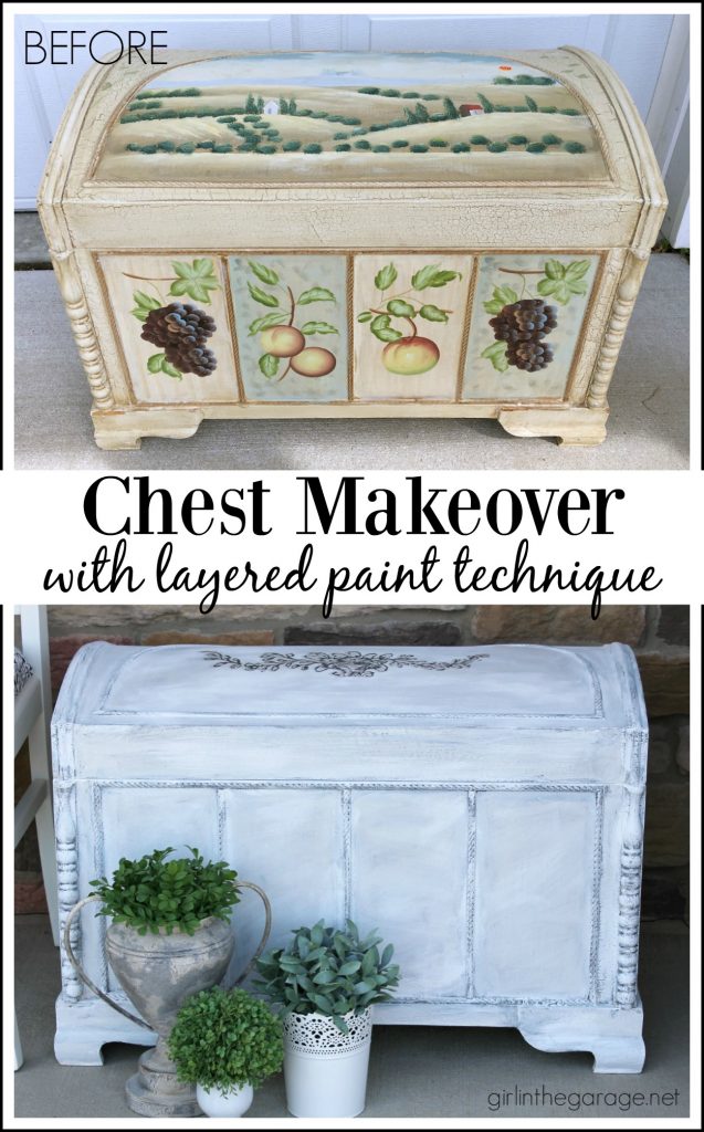 DIY chest makeover with easy layered paint technique tutorial. Girl in the Garage