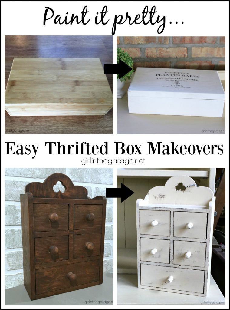 DIY thrifted painted wooden storage boxes. By Girl in the Garage