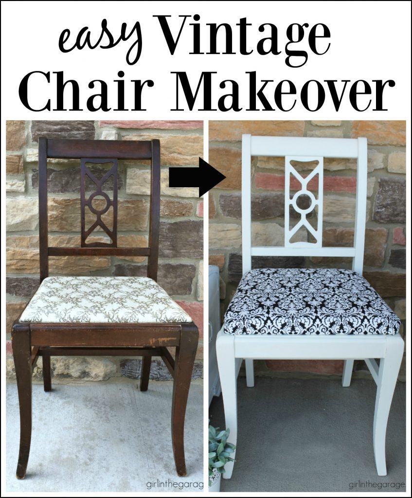 Easy vintage chair makeover with paint and fabric. Girl in the Garage