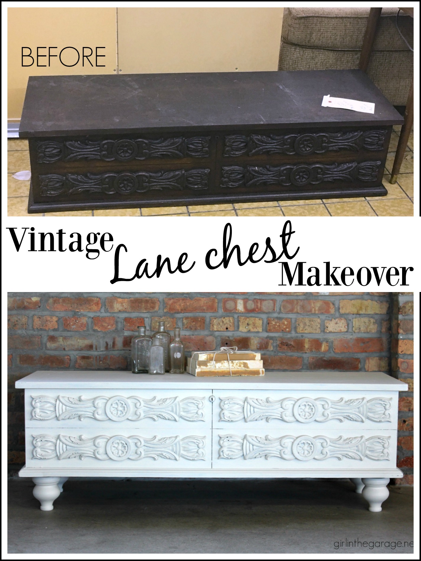 Painted vintage Lane chest makeover with added feet and Fusion Mineral Paint - by Girl in the Garage