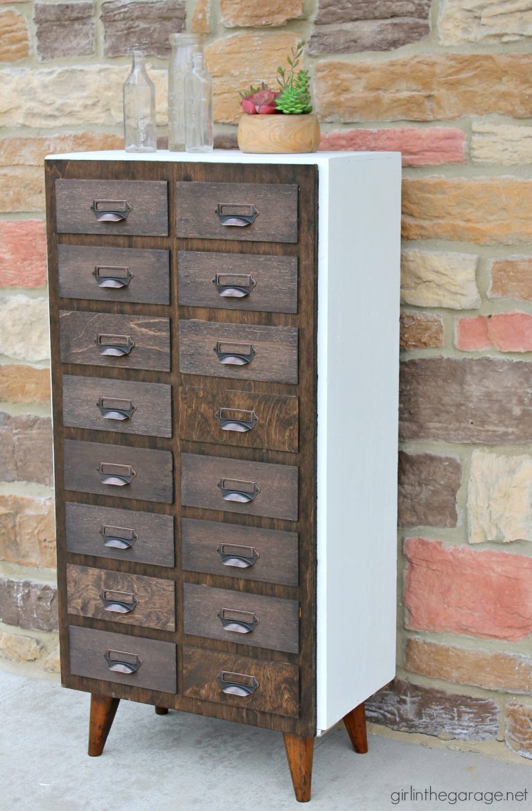 Bookcase Makeover to Faux Card Catalog Girl in the Garage®