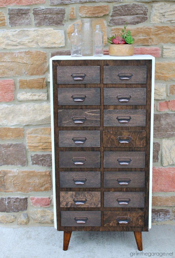 Vintage bookcase makeover to DIY faux card catalog - Girl in the Garage