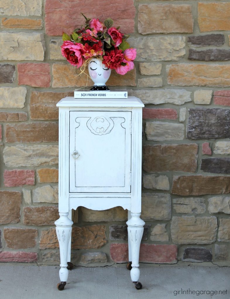 Antique Nightstand Makeover with Damaged Veneer - Girl in the Garage