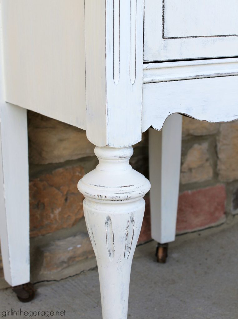 Antique Nightstand Makeover with Damaged Veneer - Girl in the Garage