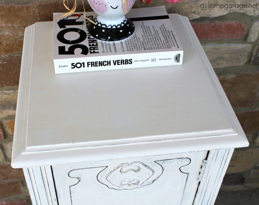 Antique Nightstand Makeover with Damaged Veneer - Girl in the Garage