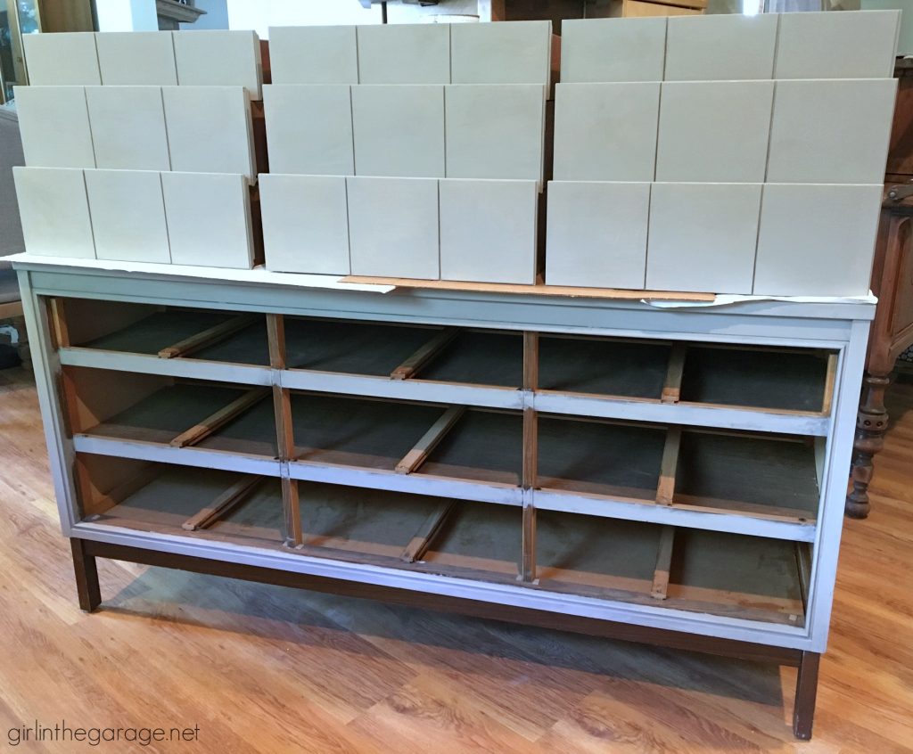 DIY faux card catalog - thrifted dresser makeover - by Girl in the Garage