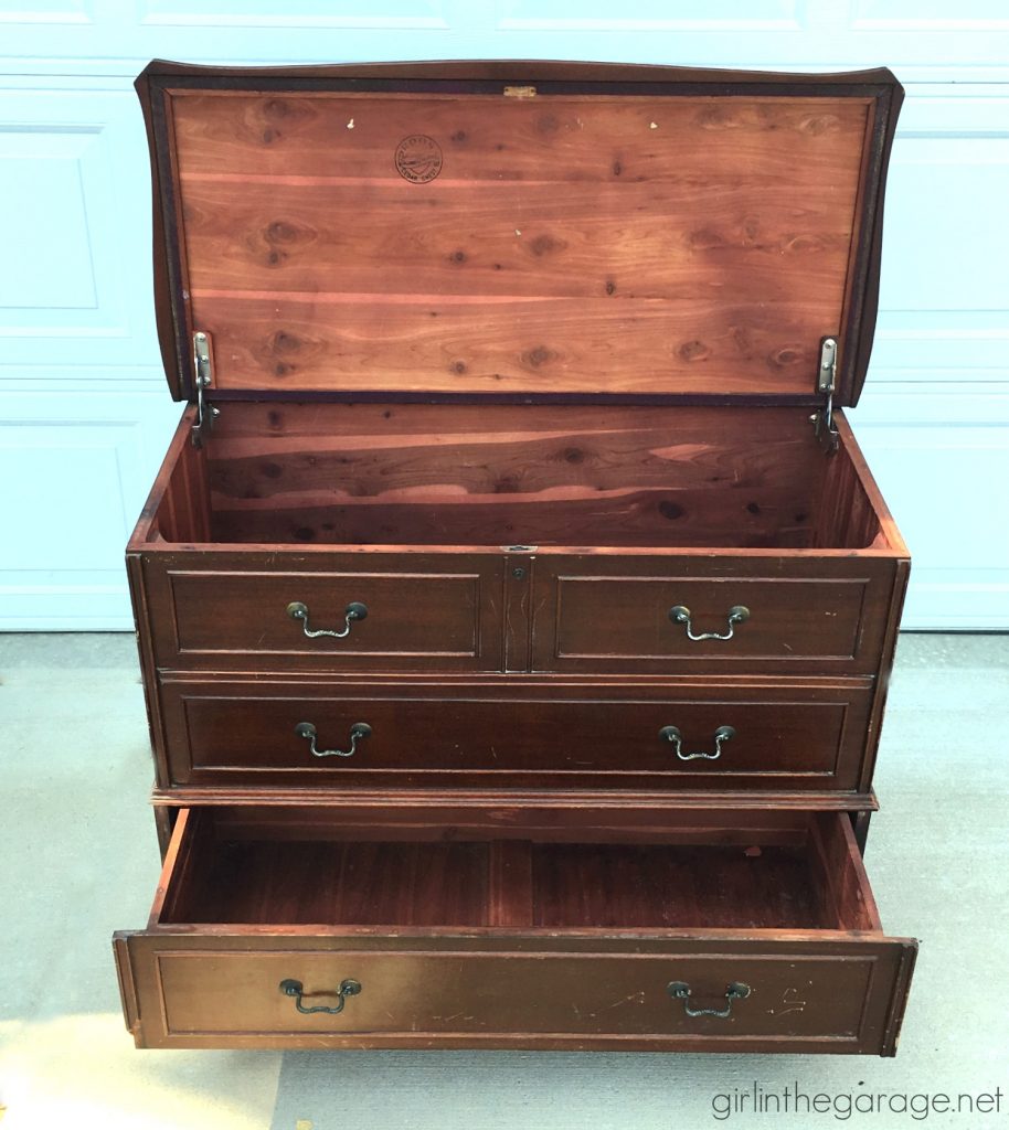 Vintage Cedar Chest Makeover - Minwax Stain and Annie Sloan Chalk Paint - No Bleed Through - by Girl in the Garage