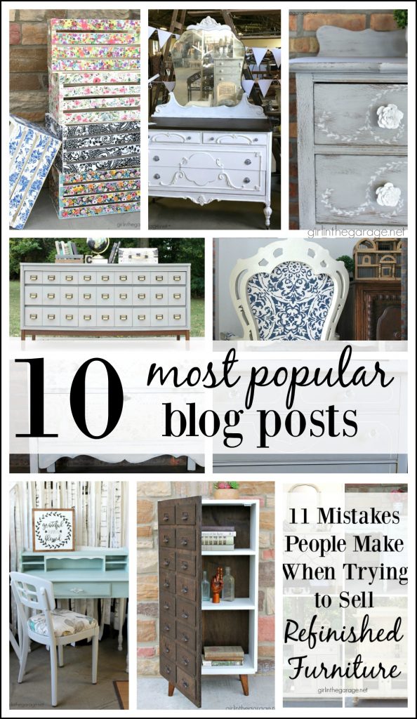 Most popular blog posts - Featuring furniture makeovers, reupholstery, DIY home decor, and advice on selling refinished furniture as a business. By Girl in the Garage