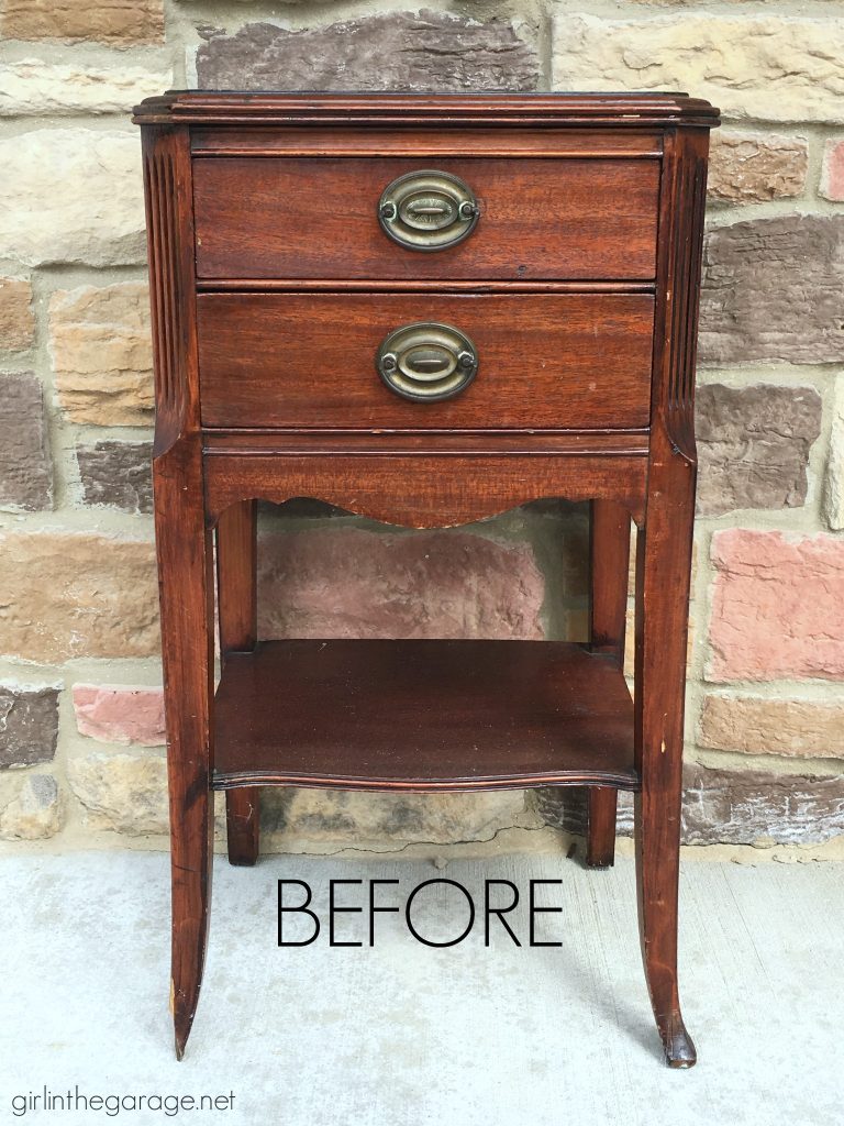 DIY End Table Makeover - Annie Sloan Chalk Paint - Decoupage drawers - by Girl in the Garage