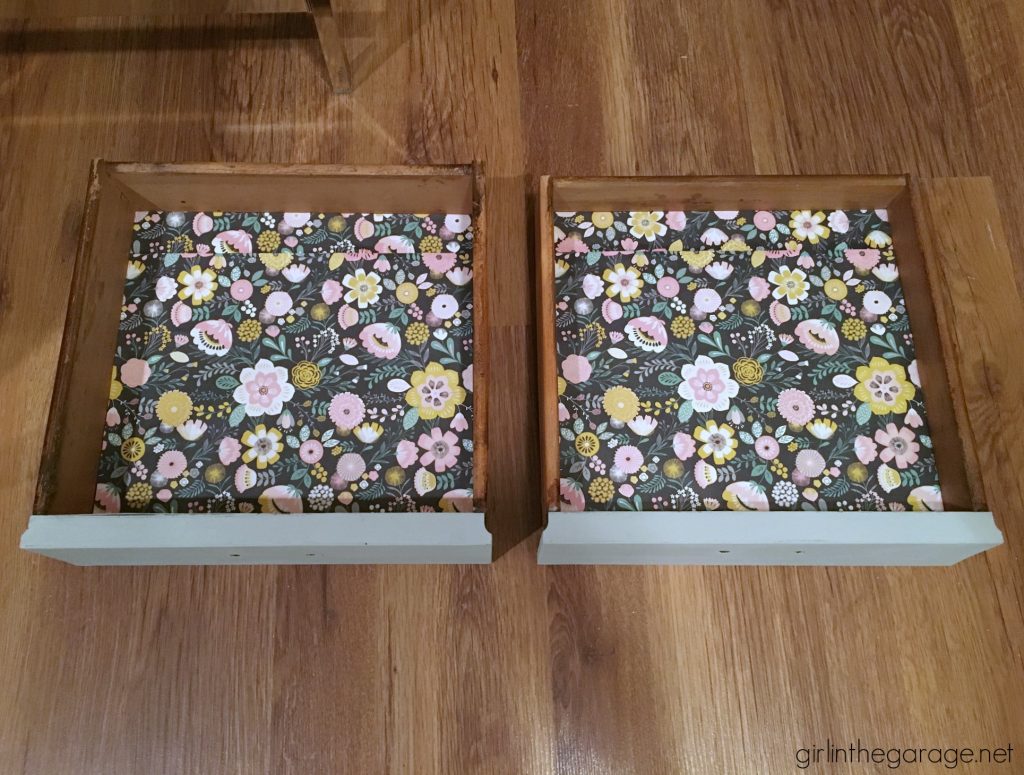 DIY End Table Makeover - Annie Sloan Chalk Paint - Decoupage drawers - by Girl in the Garage