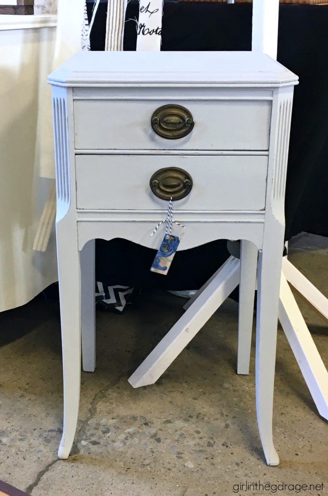 DIY End Table Makeover - Annie Sloan Chalk Paint - Decoupage drawers - by Girl in the Garage