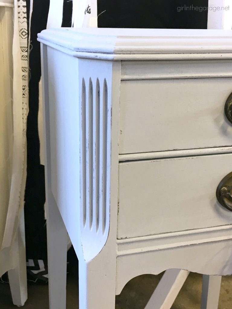 DIY End Table Makeover - Annie Sloan Chalk Paint - Decoupage drawers - by Girl in the Garage