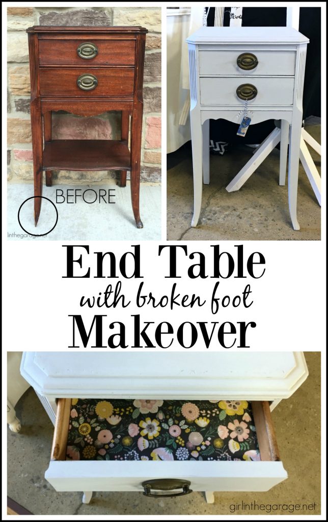 DIY End Table Makeover - Annie Sloan Chalk Paint - Decoupage drawers - by Girl in the Garage