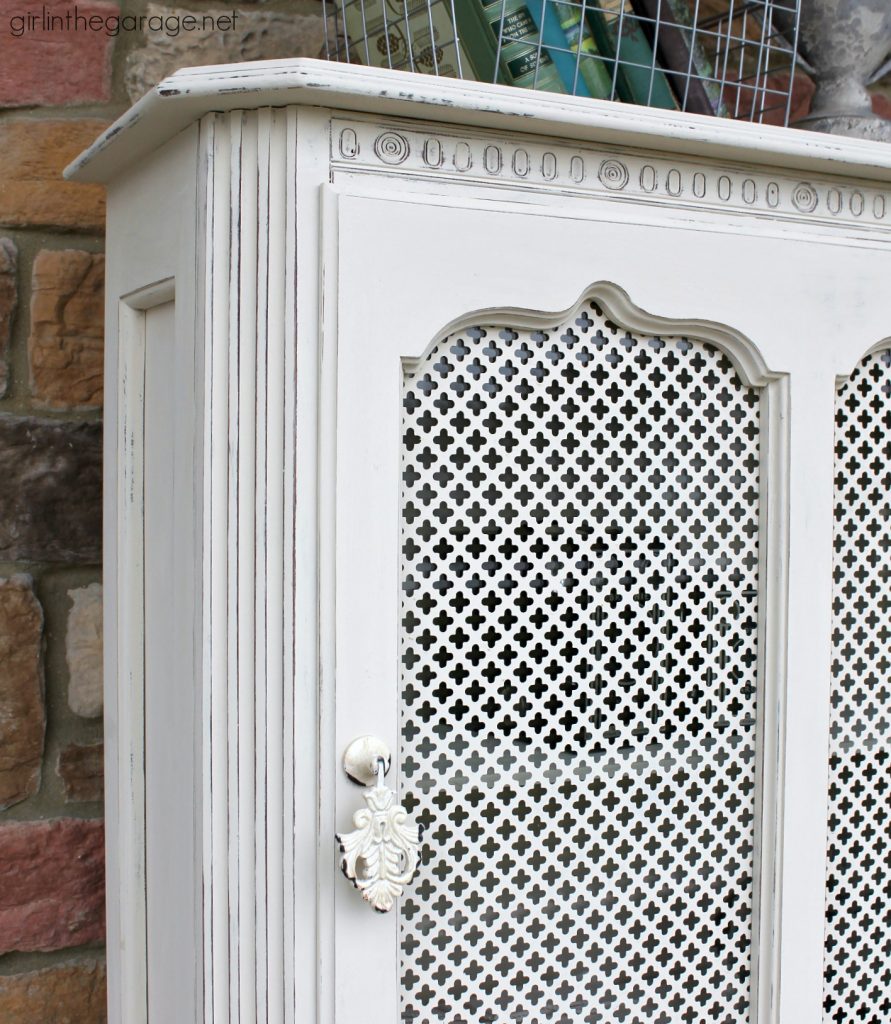 DIY curio cabinet makeover with Chalk Paint. How to add legs to furniture. By Girl in the Garage