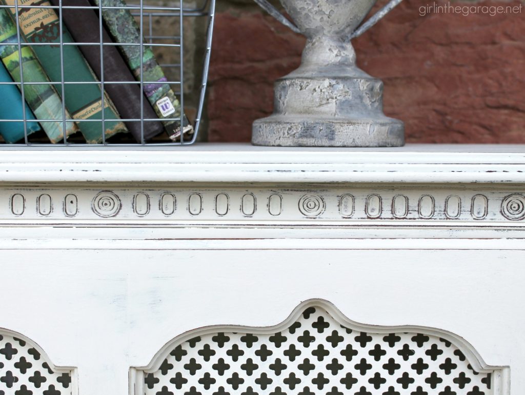 DIY curio cabinet makeover with Chalk Paint. How to add legs to furniture. By Girl in the Garage