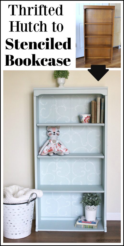 Thrifted hutch to DIY stenciled bookcase makeover with Fusion Mineral Paint - tutorial by Girl in the Garage