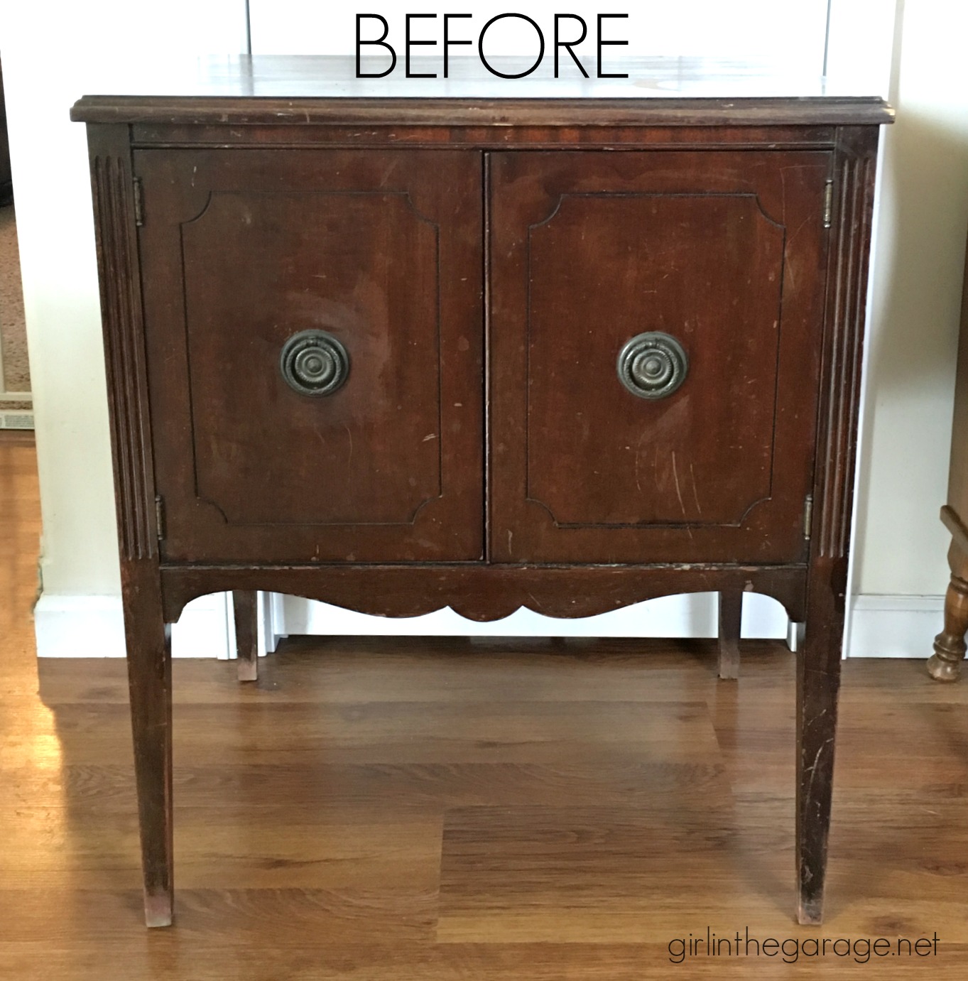 DIY record cabinet makeover repurposed to faux DIY card catalog with Chalk Paint - tutorial by Girl in the Garage