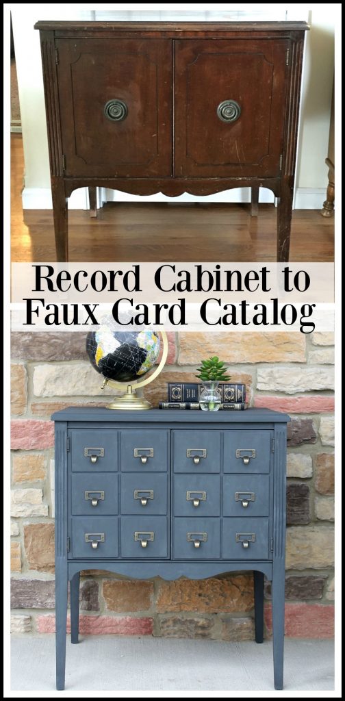 Upcycled record cabinet makeover to faux DIY card catalog with Chalk Paint - tutorial by Girl in the Garage