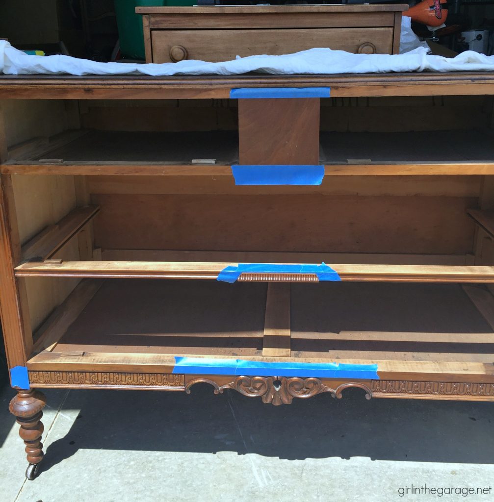 DIY Thrifted antique dresser makeover with stain and Chalk Paint - a two-tone makeover tutorial by Girl in the Garage