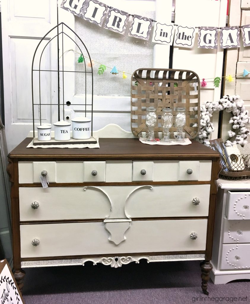 DIY Thrifted antique dresser makeover with stain and Chalk Paint - a two-tone makeover tutorial by Girl in the Garage