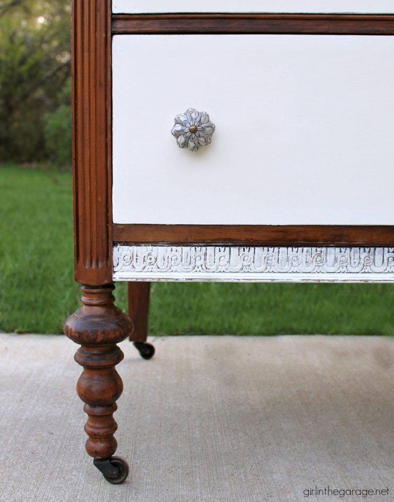 DIY Thrifted antique dresser makeover with stain and Chalk Paint - a two-tone makeover tutorial by Girl in the Garage