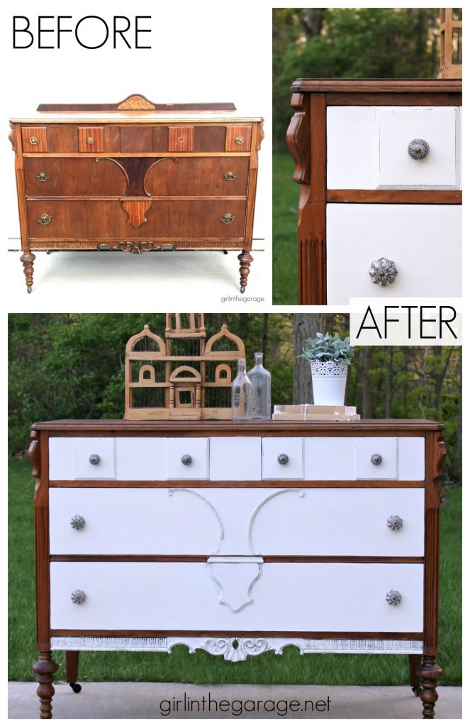 How to paint and stain an antique dresser - Chalk Painted furniture ideas by Girl in the Garage