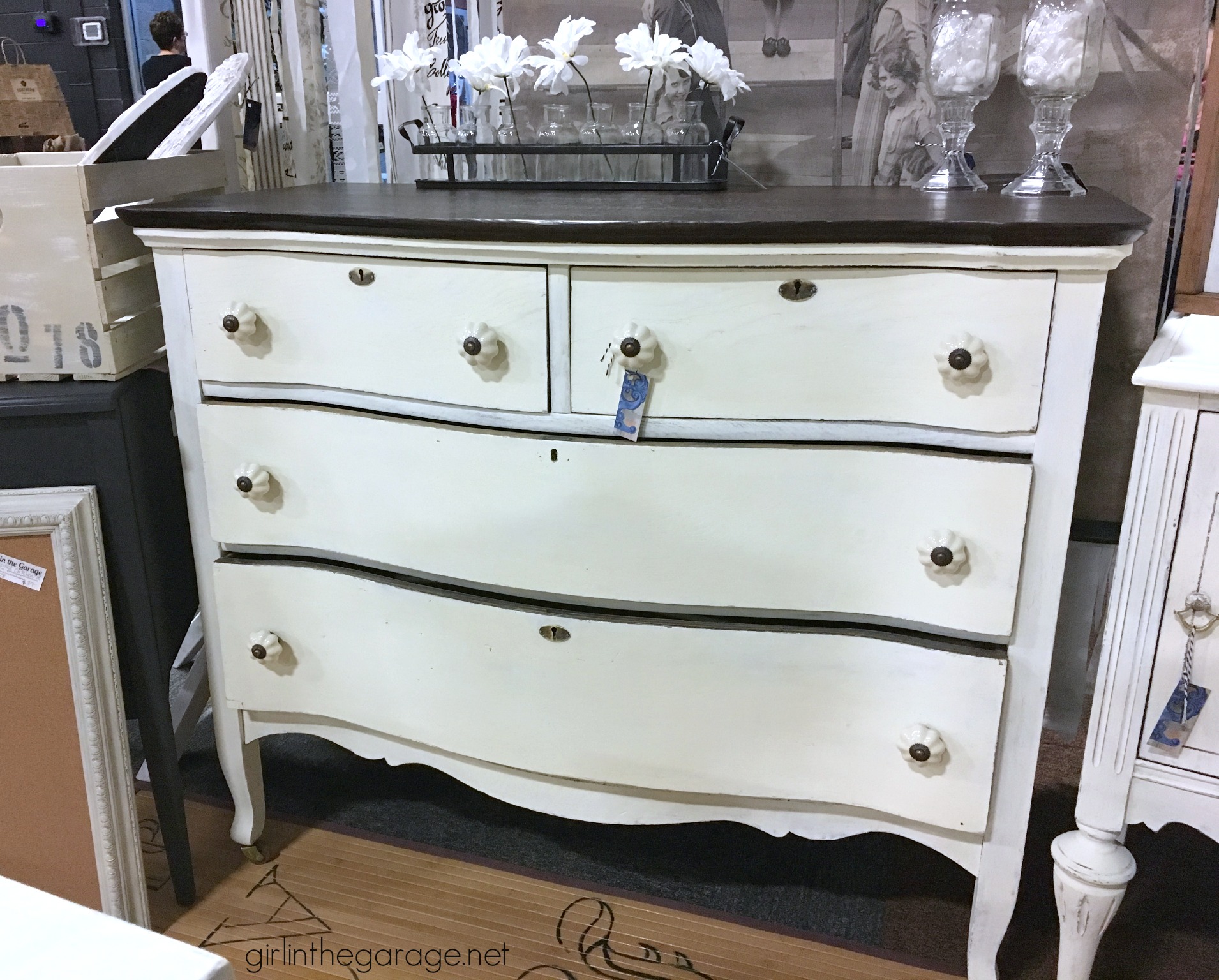 Antique serpentine dresser makeover - DIY tutorial with new stain and Annie Sloan Chalk Paint - Girl in the Garage
