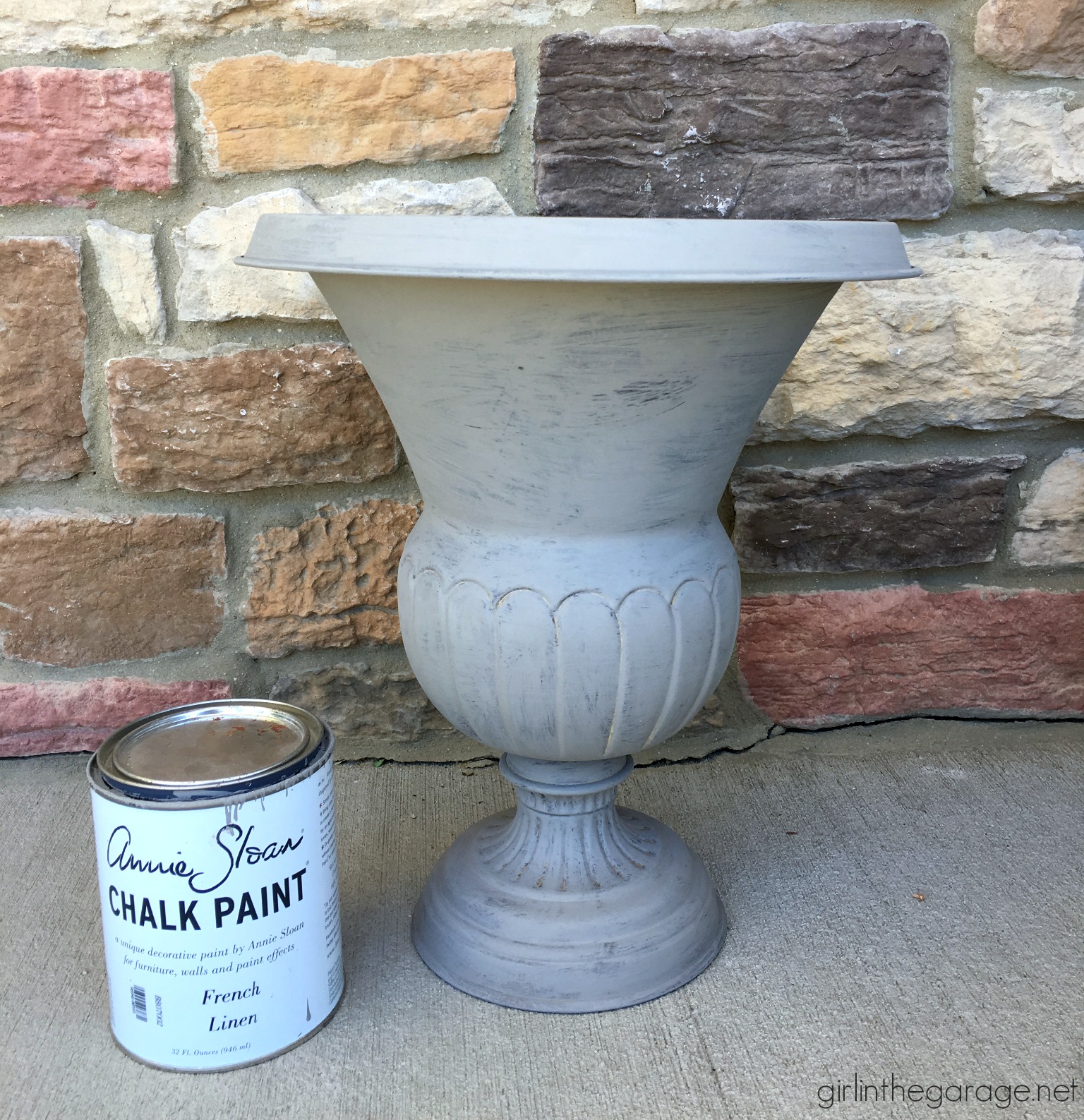 How to paint metal to look like stone - A $1.00 thrifted urn planter makeover DIY tutorial by Girl in the Garage