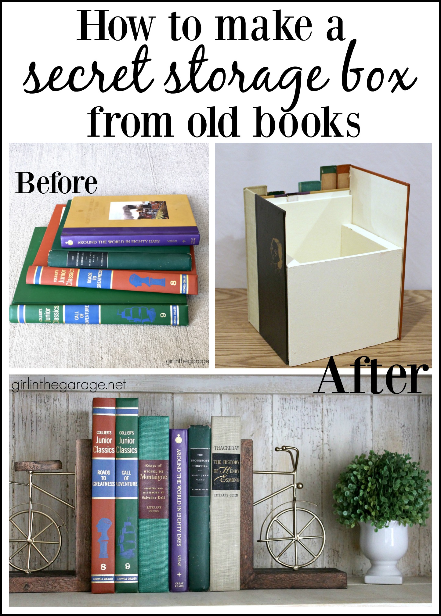 DIY hidden secret storage book box from thrifted book covers - Easy DIY tutorial by Girl in the Garage